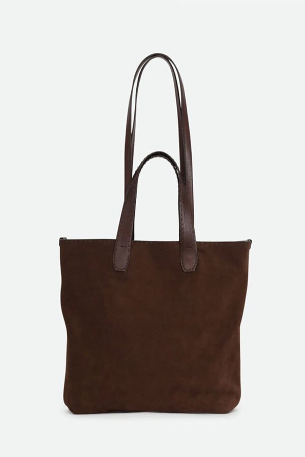 NINO SQUARE TOTE BAG IN ITALIAN SUEDE DEEP MOCHA