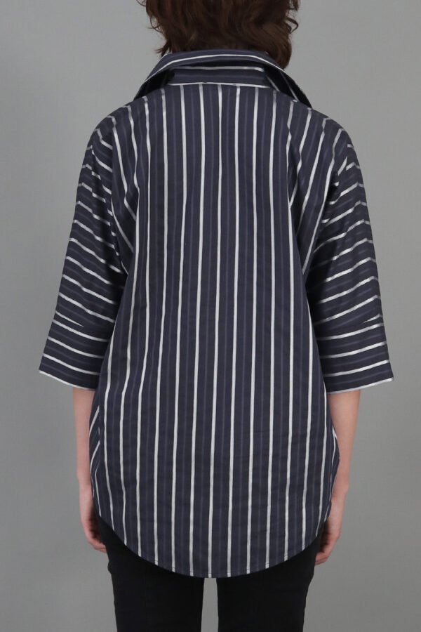 SAHANA DOLMAN SHIRT IN 100% ITALIAN COTTON BLACK STRIPE - Image 4