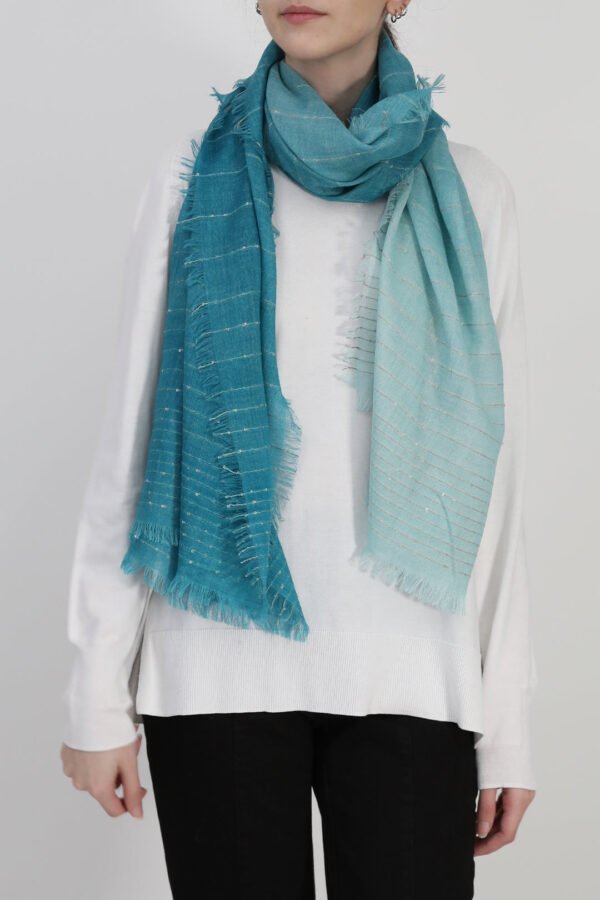 EMBELLISHED TEAL ITALIAN CASHMERE SCARF - Image 2