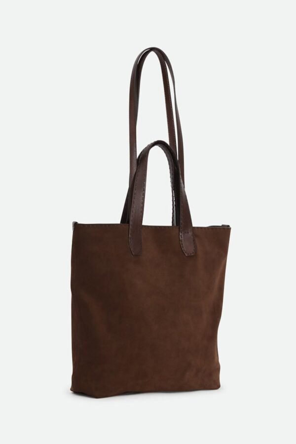 NINO SQUARE TOTE BAG IN ITALIAN SUEDE DEEP MOCHA - Image 2