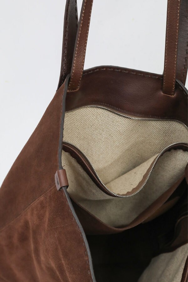 NINO SQUARE TOTE BAG IN ITALIAN SUEDE DEEP MOCHA - Image 3