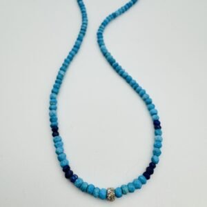 SS DOUBLE DIAMOND RHONDEL LAPIS AND TURQUOISE SEGMENT NECKLACE