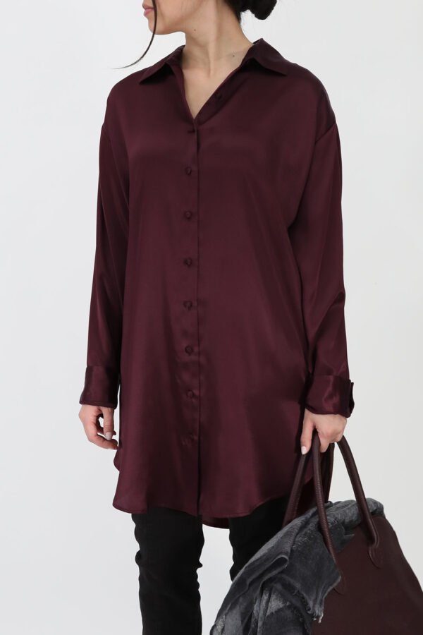 ZURI ONE-SIZE TUNIC IN SILK CHARMEUSE BORDEAUX - Image 2